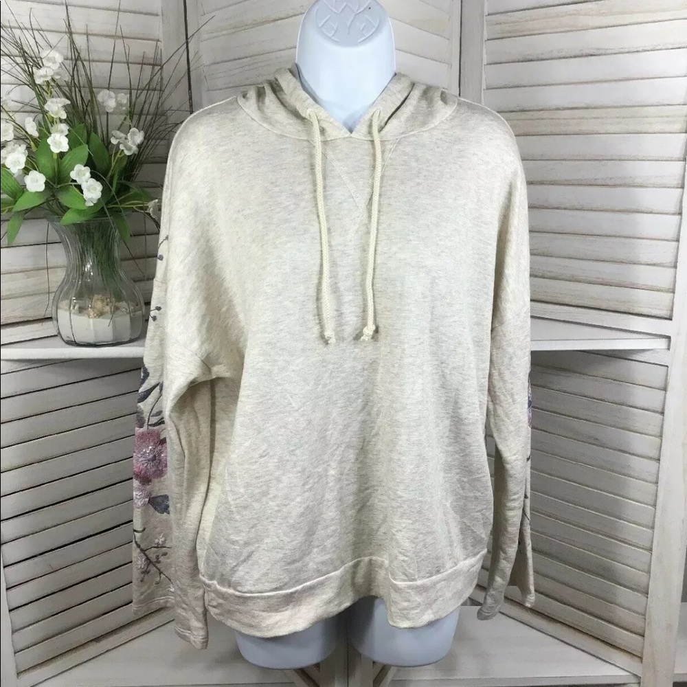 INC Peony Garden Heather Oatmeal Hoodie Petite Lg